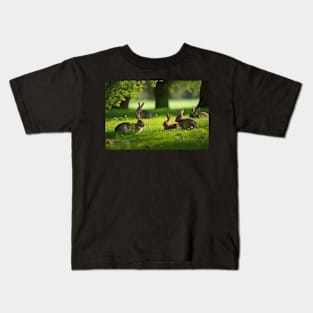 Meadow with rabbits landscape Kids T-Shirt